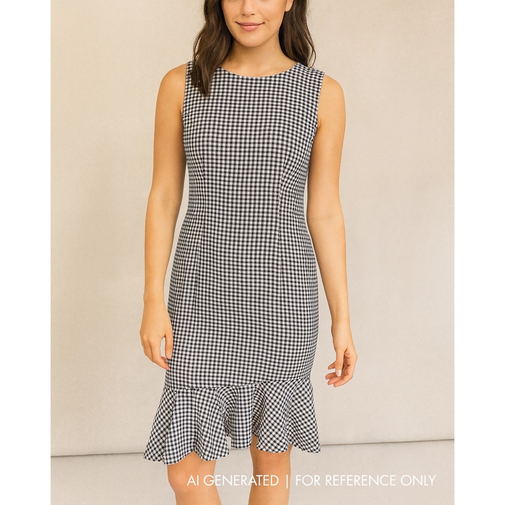 Calvin Klein Black and White Gingham Midi Dress